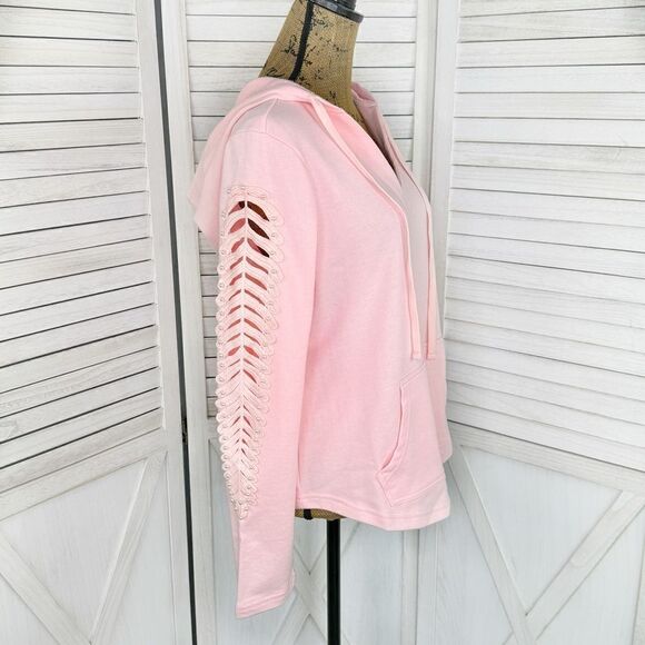 Venus Pearl Cutout Sleeve Hoodie Sweatshirt Top Pink Small - Picture 1 of 16